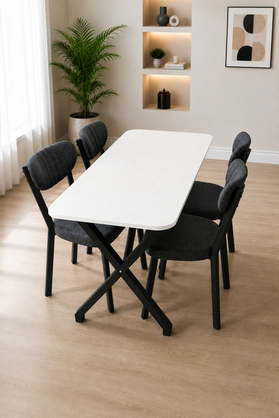 BAMBEDS MOBİLYA Mira Elma Sandalye 70x110 Yemek Masası Mutfak Masası 4 Kişili...