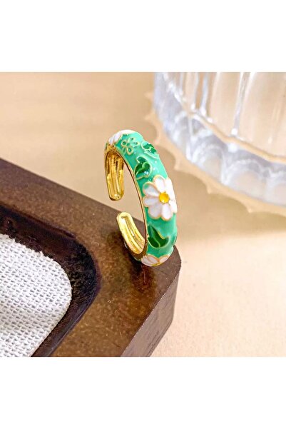 deluxe takı ve giyim Flower Embroidered Colorful Authentic Enamel Ring Adjust...