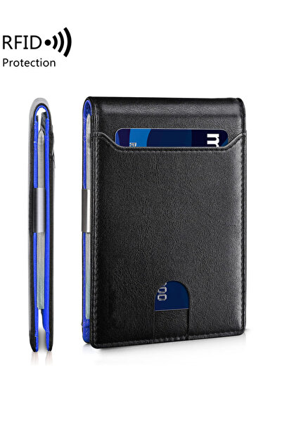 Choice QB346-Plainblue Minimalist and fashionable men's wallet RFID barrier m...