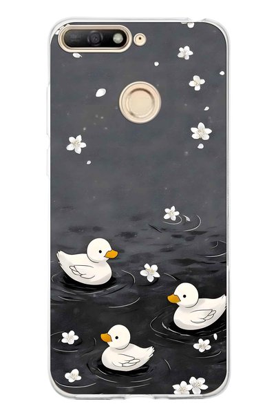 FLAMENKO Huawei Y6 2018 Compatible Little Ducks Patterned Transparent Phone Case