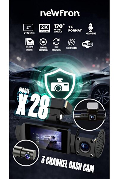 Mehter NF-X28 3 Kameralı 2K Ekranlı Wifi Araç Dvr Kamera 128gb Destekli G Sensör Telefondan İzleme 4k UHD
