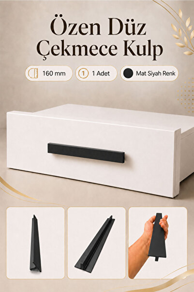 Badem10 Özen Düz Mat Siyah Metal Çekmece Kulpu 160 mm Mobilya Dolap Kapak Kul...