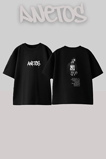 Anetos Travis Scott_114 Σχεδιαστικό εμπριμέ μπλουζάκι σε μεγάλο μέγεθος, μαύρο