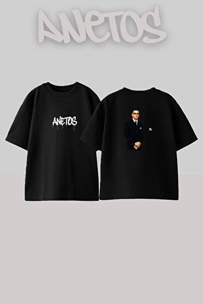 Anetos Central Cee_56 Σχεδιαστικό Μαύρο T-Shirt με στάμπα σε μεγάλο μέγεθος