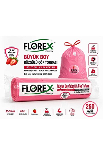 Florex Strawberry Scented Drawstring Garbage Bag Large Size 65X70 Cm/60Lt 10X...