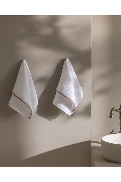 Madame Coco Camille 2-Pack 100% Cotton Crochet Hand Towels - White/Lilac - 30...