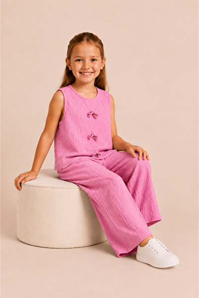 DUBAİ ÇOCUK Girl's 2-Piece Set Summer Sleeveless Top Elastic Waist Loose Pant...