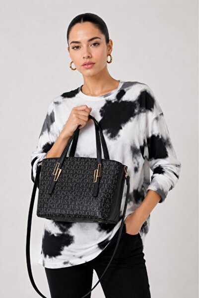 Just Polo Women's Hand and Shoulder Bag with Logo, Patterned Detail, Double H...