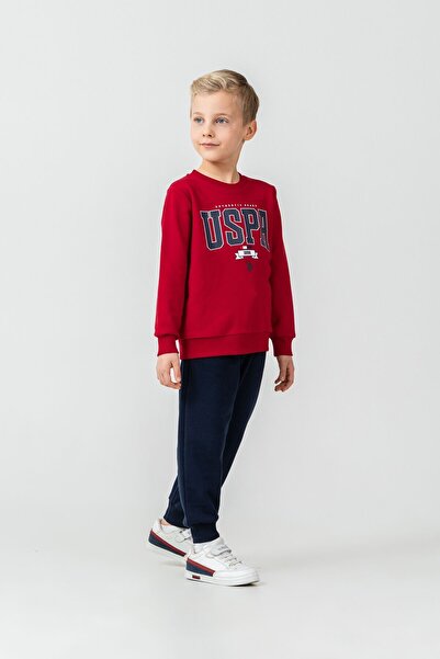 U.S. Polo Assn. Boy's Printed Red Long Sleeve Tracksuit Set Us2628-C-V4