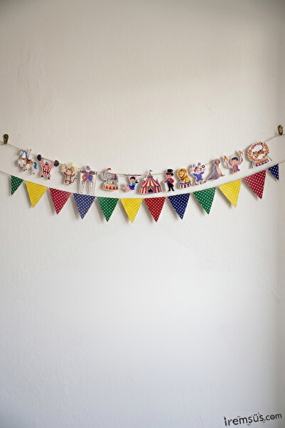 mypartyready Sirk Tema Doğum Günü Partisi Dekoratif Banner + Üçgen Flama Sirk...
