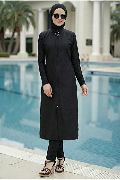armonika 3-Piece Set with Sleeves, Lycra, Front Zipper, Slit, Maxi Burkini, H...