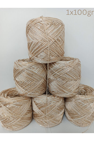 İPEK YÜN İPLİK DÜNYASI Koton Cotton Knitting Yarn (Cream, Gold Cream with Seq...