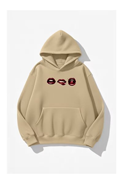 ZİYMO Women's Hooded Printed Relaxed Fit Sweatshirt