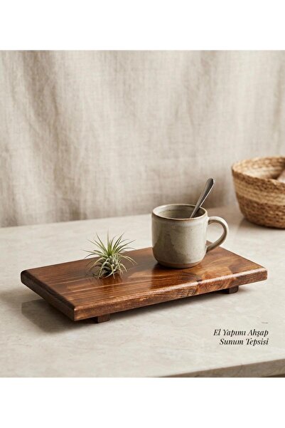 Yonga Sanat Atölyesi 30x15 cm El Yapımı Masif Ahşap Sunum Tabağı Ayaklı Doğal...