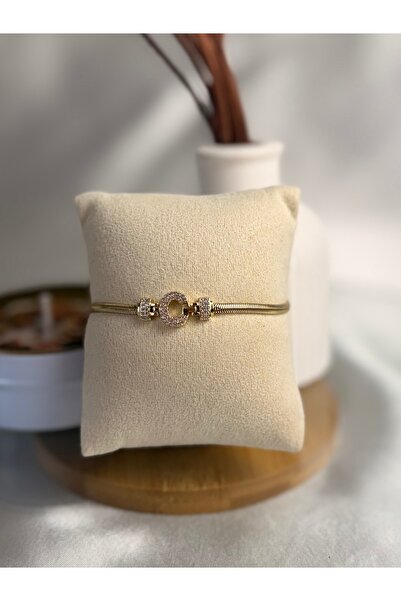 ANKA JEWELLRY C Harf Detailled Zircon Stone Women's Steel Bracelet