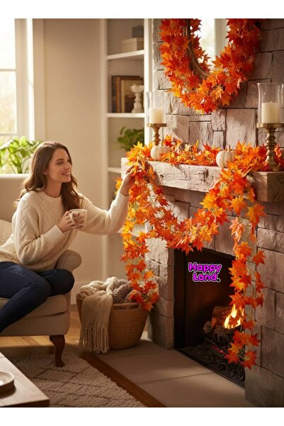 Happyland Turuncu Yapay Sarmaşık 12 Adet Dekoratif Sonbahar Yapraklı Yapay Sarmaşık 230 Cm 1 Paket HPY26178