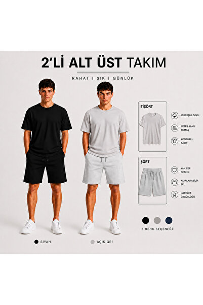 JULİA MODA طقم شورت وتي شيرت رجالي مكون من قطعتين، قماش خفيف الوزن يسمح بالته...
