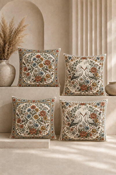 PilloveDream غطاء وسادة مطبوع رقميًا من Vintage Stork Garden Gift، مكون من 4 قطع