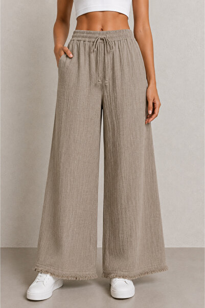 M&N Women's Muslin Casual Pants - Elastic Waist - Wide Legs