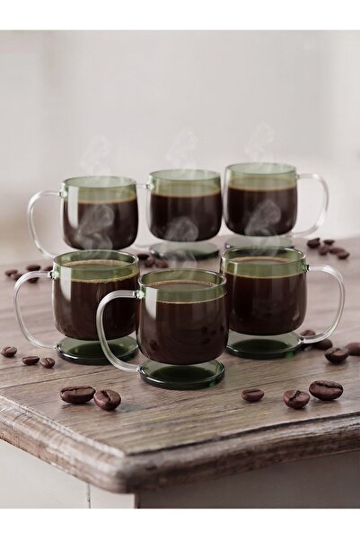 ASSA BAZAAR Set of 6 Green Glass Coffee Cups Heat Resistant Borosilicate Mug ...