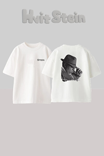 Hvit Stein تي شيرت Notorious BIG Design مطبوع من الخلف مصنوع من القطن باللون ...