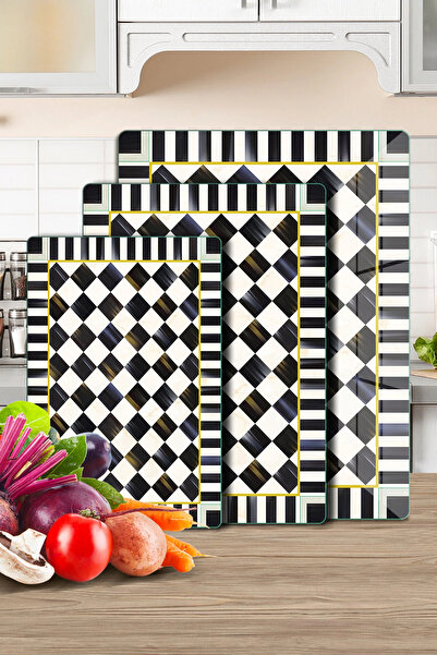 Decovetro 3-Piece Glass Cutting Board and Presentation Tray Mackenzie Pattern...
