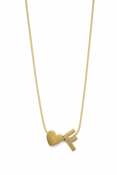 Jack Ferrero Yellow Color Women's Necklace with Steel Heart and Letter F Detail