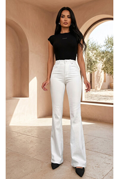Livik White Lycra Denim Flared Jeans