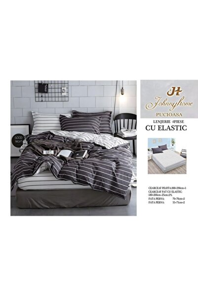 naniland.ro Lenjerie de Pat Bumbac Satinat 2 Persoane 4 Piese cu Elastic 180x...