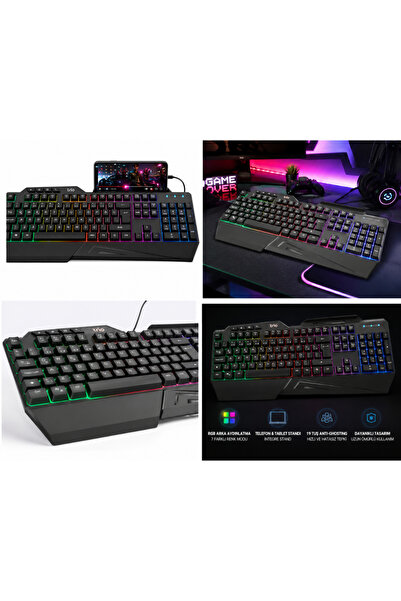 VOREX Trio GKX-99 RGB Oyuncu Klavyesi USB Türkçe Q Telefon Standlı Kablolu Gaming Klavye