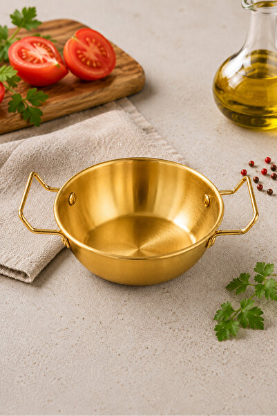 Vadi Stainless Steel Gold Double-Handled Deep Pan for Cooking and Presentatio...