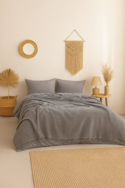 Tabu Home Cuvertură de pat dublă din muselină antracit – 4 straturi
