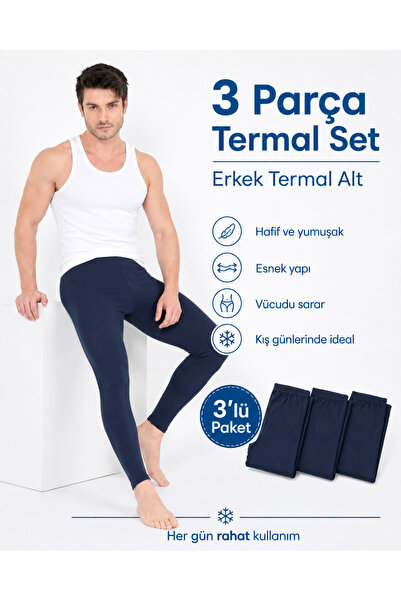 Isıl Termal |   Men's 3-Piece Thermal Tights Set Dark Blue (3 Pieces)