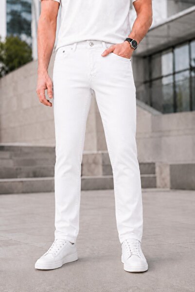 Ser Joven Men's White Slim Fit Stretch Fabric Jean Trousers