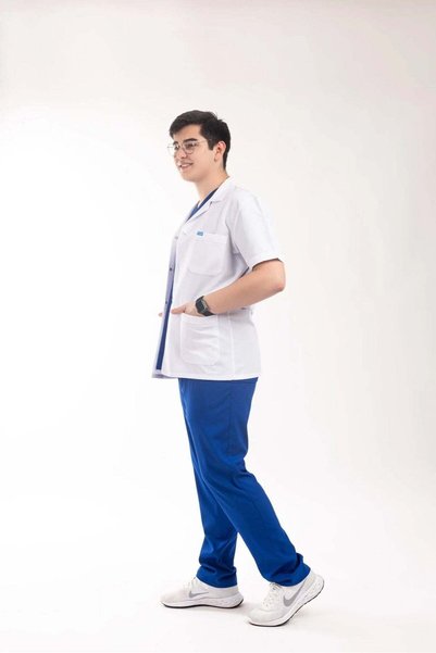 oksijen uniform Men's - Jacket Length, Classic Collar, Short Sleeve White Coat