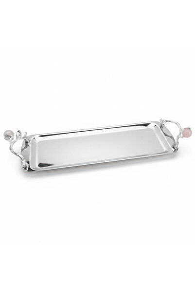 AKDC Silver Stainless Steel Rectangle Cake & Serving Tray with Ornate Floral ...