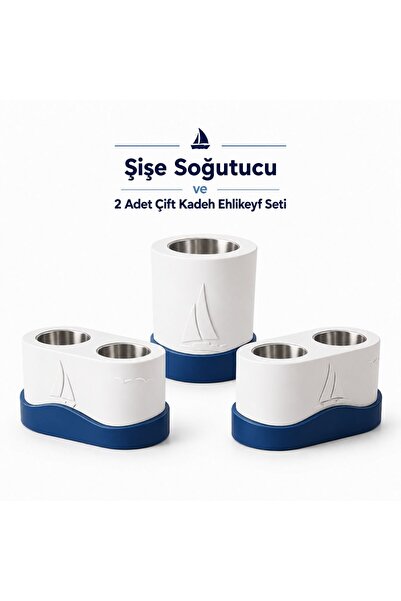 Mottopi Marin Şişe Soğutucu ve 2 Adet Çift Kadeh Ehlikeyf Seti,Termojelli Şar...