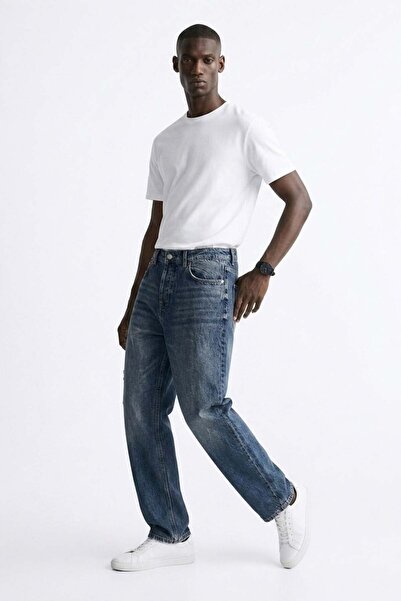 BARRELS AND OIL Men's distressed jean pants - medium blue