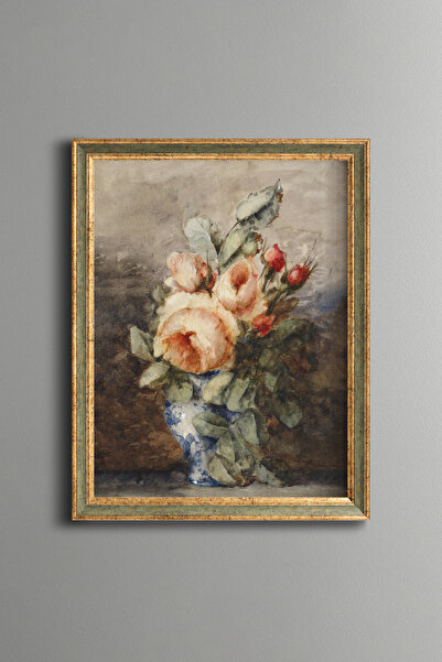 epiqart Rose Bouquet in Vase - Vintage Patterned Painting - Fine Model