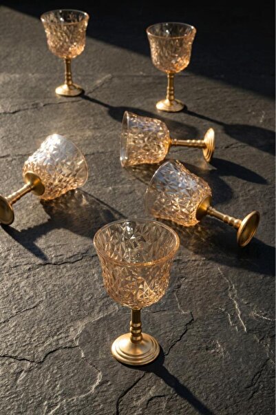 ACAR Pera Amber Golden Footed 6-Piece Coffee Cup Set 80ml