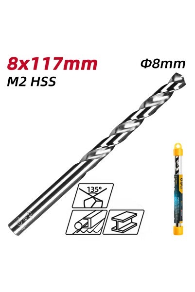 Deli τρυπάνι DL16080G για μέταλλο, M2 HSS, 8x117mm, κυλινδρικό
