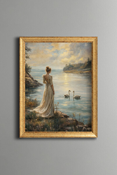 epiqart Woman and Swans - Vintage Patterned Painting - Fine Model
