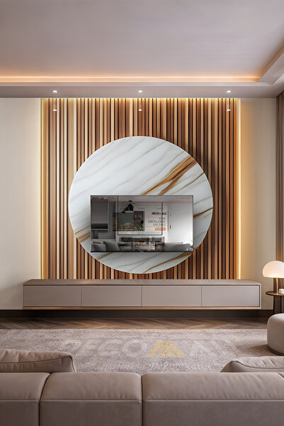 DECOMALL (TV-14) TV Arkası Duvar Kağıdı Tek Parça 3D Çita Mermer Görünümlü Salon Ofis Duvar Posteri