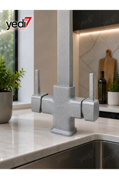 Fualora Purified 3-Way Kitchen Sink Faucet Square Model Granite Gray