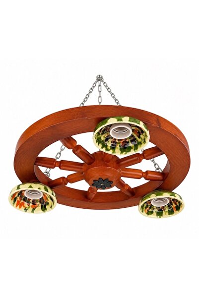 OEM Candelabru rustic din lemn masiv, tip roată de carucior - 3 becuri maro