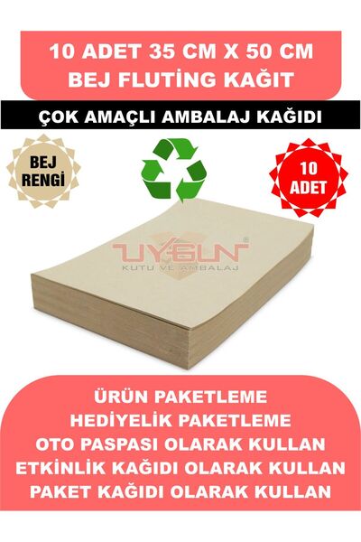 Uygun Kutu ve Ambalaj 10 Adet 35cm x 50cm 100 Gr. Baskısız Fluting Bej Kağıt,...