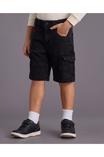 REDTAG Boys Black Denim Cargo Shorts