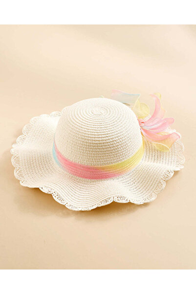 REDTAG Girls White Floral Embellished Sun Hat