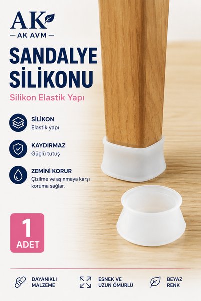 Ak Avm 1 Adet Beyaz Renk Silikon Sandalye Ayağı Kaydırmaz Kılıf Ayak Zemin Ko...