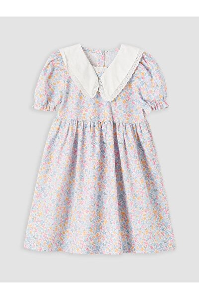 LC Waikiki Lcw Kids Ecru Baby Collar Patterned Girl's Dress